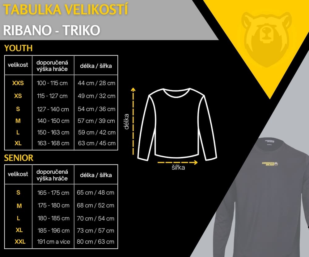 Velikostní tabulka ribana Hockey Bear